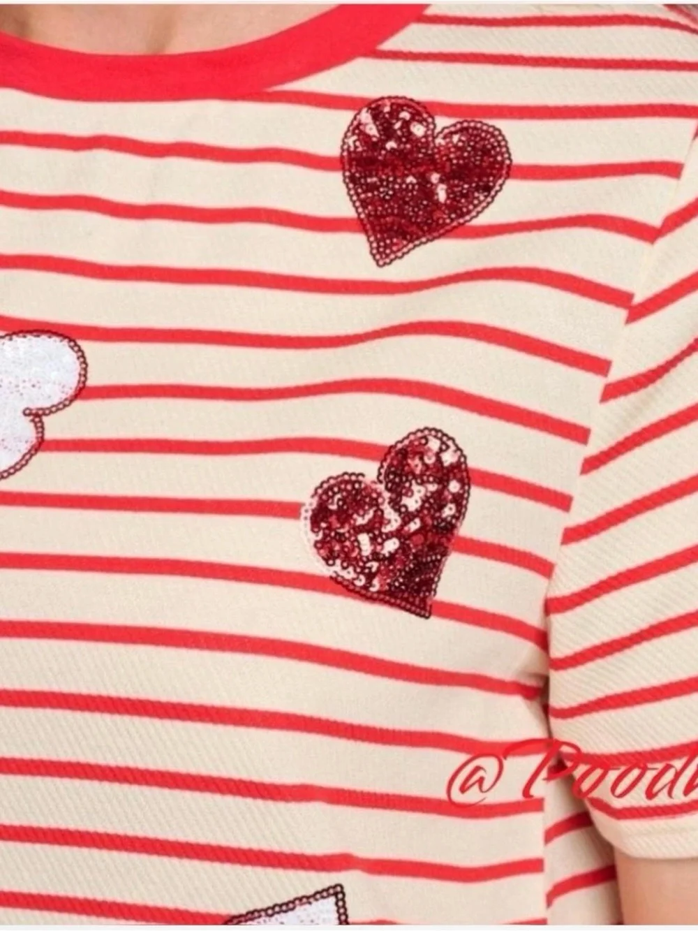 PEACH LOVE CALIFORNIA striped sequin heart tee S M L - Picture 5 of 6